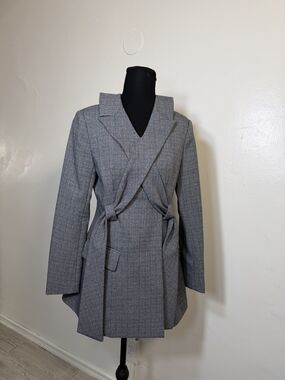 Women's Gray Wrap Belted Blazer